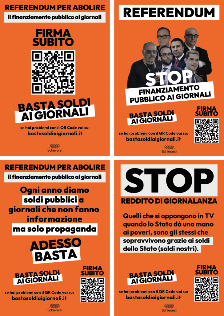 2 Anteprima Volantini Basta soldi ai giornali Stampa sfondo arancio - Schierarsi